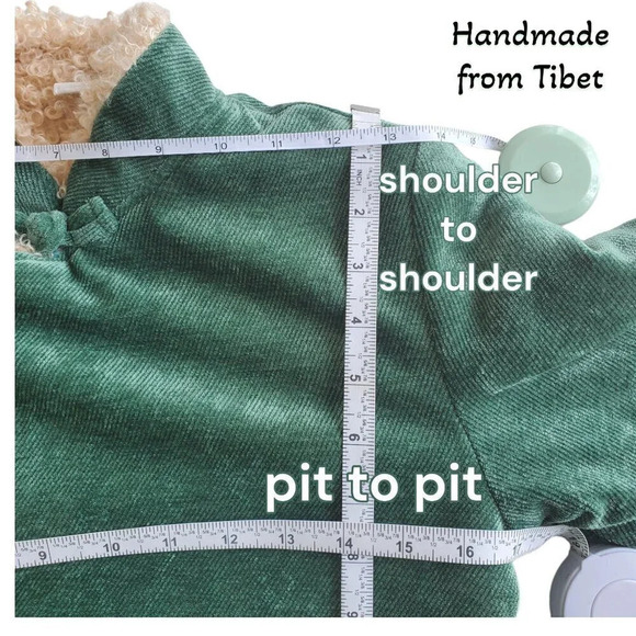 Handmade Tibetan | Children's Coat with Angora Lining | Green | sz 6 to 7 - Picture 5 of 8
